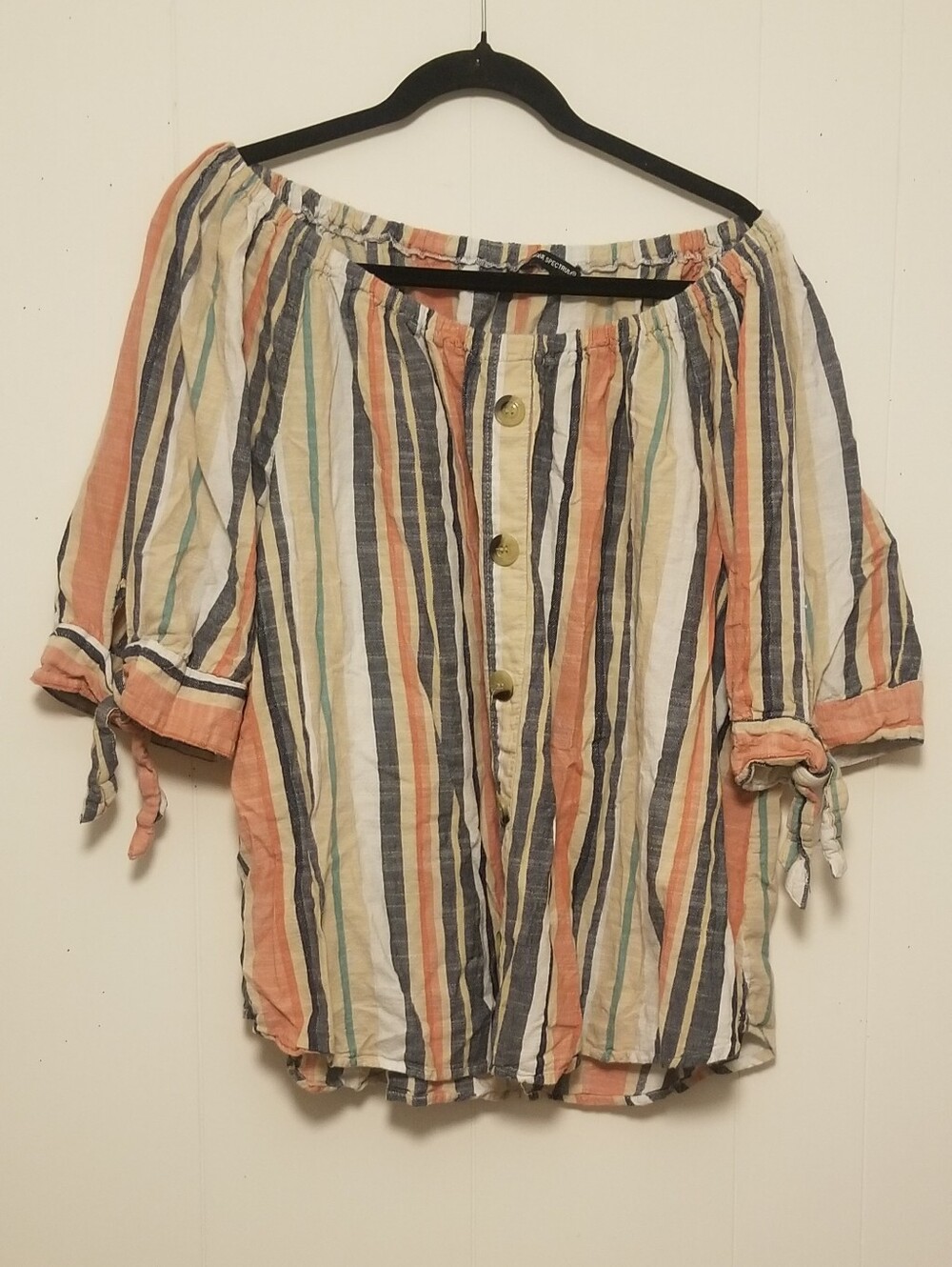 Striped Off-Shoulder Button Front Shirt – Multi-Color Womens Size 3X